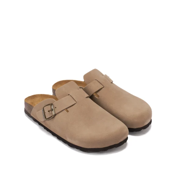 Taupe klompen NOE gemaakt van suede-leer
